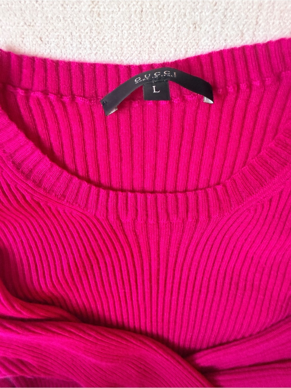 Gucci Ribbed Crewneck Sweater in Bright Fuchsia